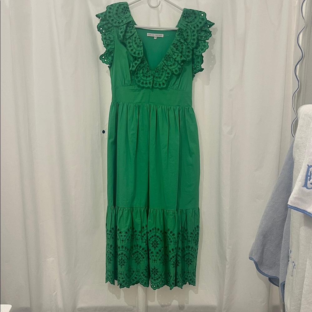 English Factory Green Eyelet Scalloped Mini Dress - Picture 2 of 8